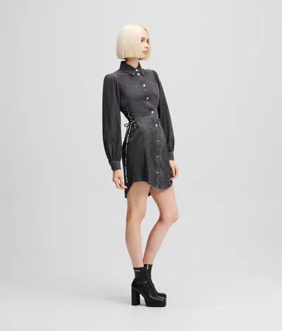 Karl Lagerfeld Tied Waist Denim Shirt Dress In Black