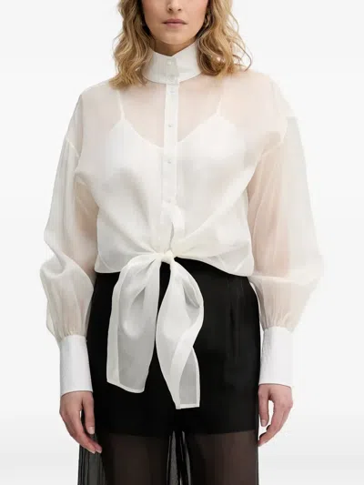 Karl Lagerfeld Tie-front Blouse In Neutral