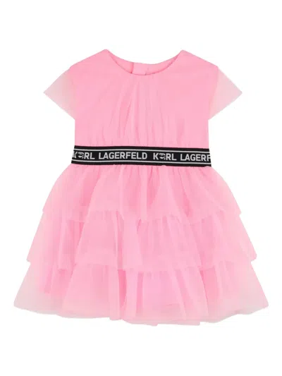 Karl Lagerfeld Babies' Tiered Logo Dress In Pink