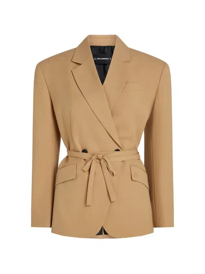 Karl Lagerfeld Tie-waist Double-breasted Blazer In Brown