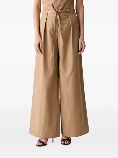 Karl Lagerfeld Tie-waist Pleated Trousers In Brown