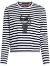 Karl Lagerfeld Ikon Striped Cotton T-shirt In Black-cannoli Cream Stripe