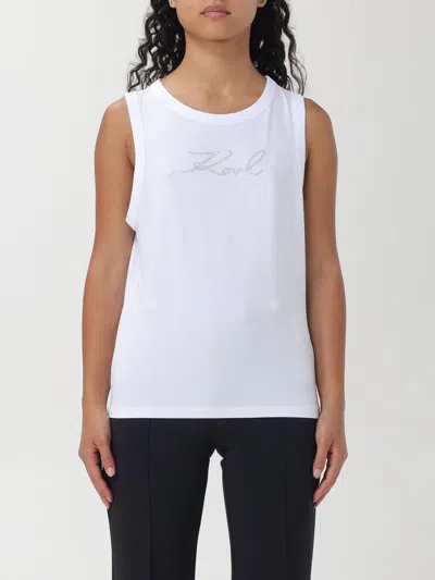 Karl Lagerfeld Signature Rhinestone-embellished Tank Top In Weiss