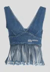 Karl Lagerfeld Top Klj Fringed Denim Top In Blue
