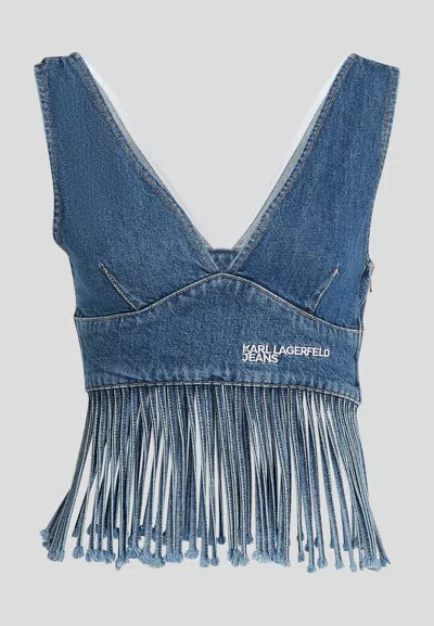 Karl Lagerfeld Top Klj Fringed Denim Top In Blue