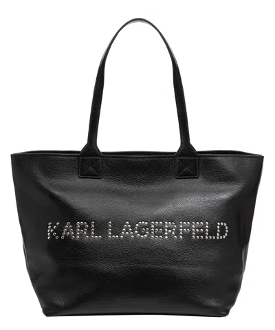 Pre-owned Karl Lagerfeld Tote Bag Women 245w3087999 Black Big Leather Unlined Handbag