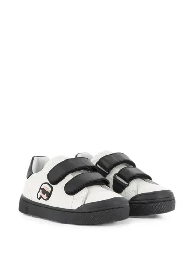 Karl Lagerfeld Babies' Touch-strap Leather Sneakers In White