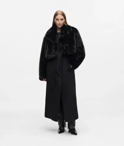 Karl Lagerfeld Transformable Long Faux-fur Coat In Black
