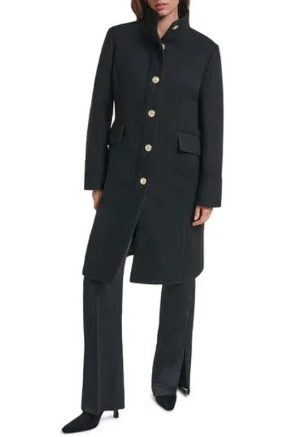 Karl Lagerfeld Trapunto Shoulder Walker Coat In Black