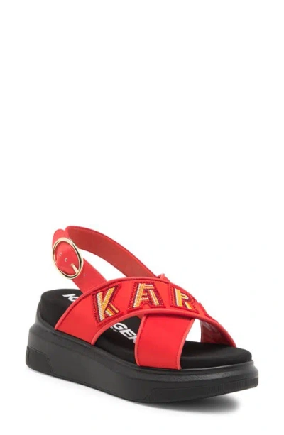 Karl Lagerfeld Trella Slingback Platform Wedge Sandal In Vermillion Red