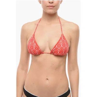 Karl Lagerfeld Triangle Bikini Top With All-over Iconic Print In Multi