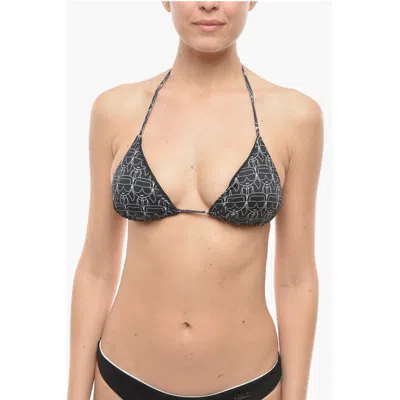 Karl Lagerfeld Triangle Bikini Top With All-over Iconic Print In Black