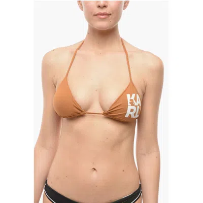 Karl Lagerfeld Triangle Bikini Top With Contrasting Print Logo In Brown