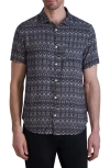 KARL LAGERFELD KARL LAGERFELD PARIS TRIM FIT GEOMETRIC PRINT SHORT SLEEVE BUTTON-UP SHIRT