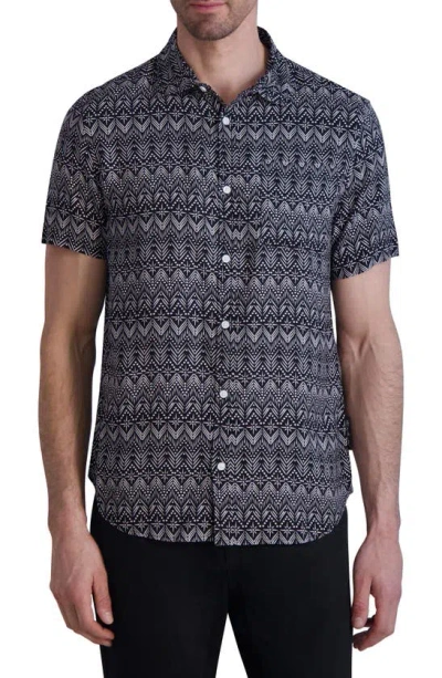 Karl Lagerfeld Trim Fit Geometric Print Short Sleeve Button-up Shirt In Black