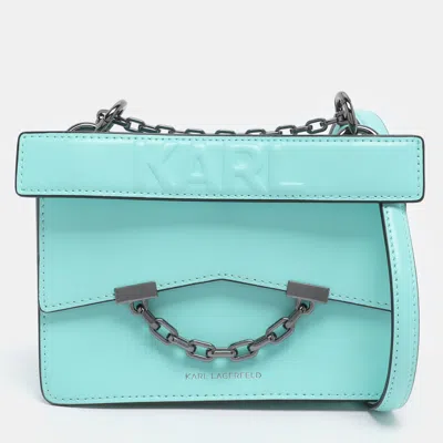 Pre-owned Karl Lagerfeld Turquoise Leather K/seven 2.0 Crossbody Bag In Blue