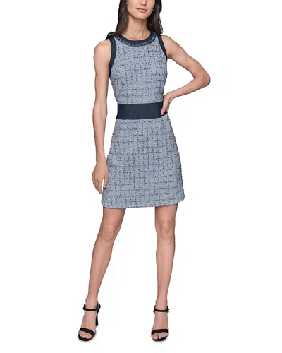 Karl Lagerfeld Tweed A Line Dress In Chambray Blue Multi,indigo