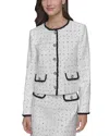 Karl Lagerfeld Tweed Beaded Edge Jacket In Soft White/black