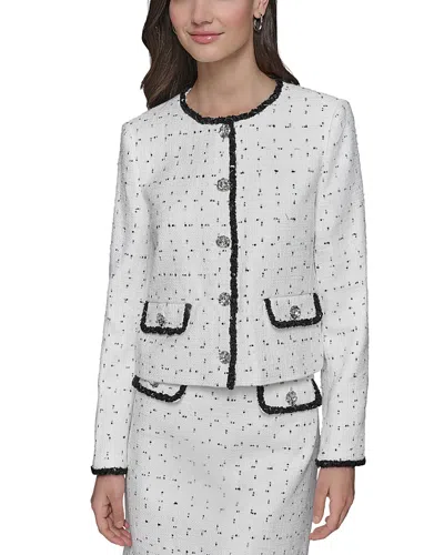 Karl Lagerfeld Tweed Beaded Edge Jacket In Soft White/black