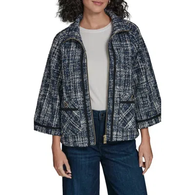 Karl Lagerfeld Tweed Capelet Jacket In Blue