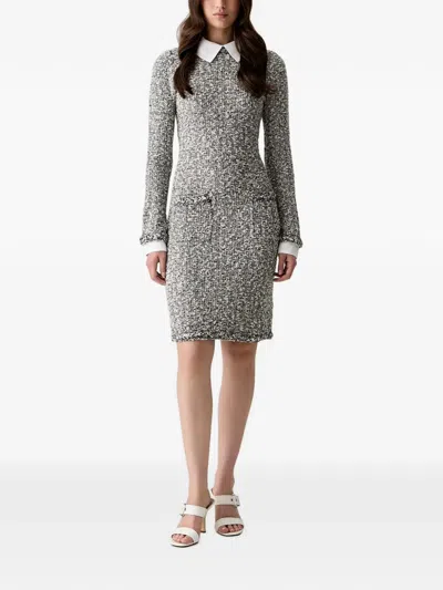 Karl Lagerfeld Tweed Contrast-collar Midi Dress In Gray