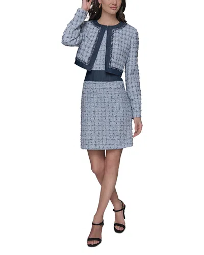 Karl Lagerfeld Tweed Cropped Jacket In Chambray Blue Multi,indigo