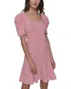 Karl Lagerfeld Tweed Flounce Hem Dress In Pink