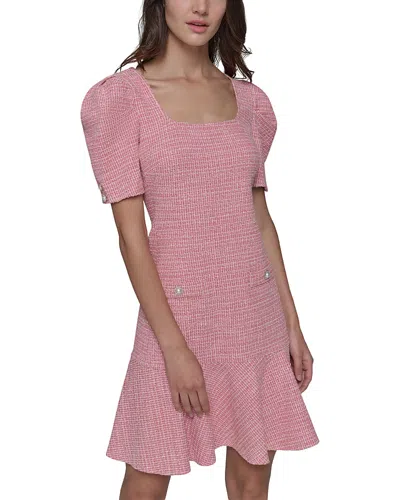 Karl Lagerfeld Tweed Flounce Hem Dress In Pink