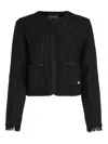 Karl Lagerfeld Tweed Frayed Jacket In Black