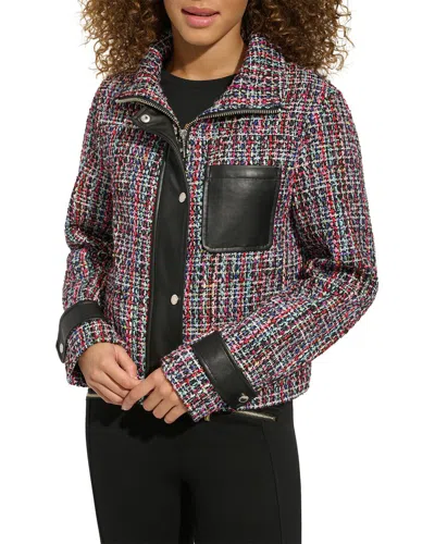 Karl Lagerfeld Tweed Front Zip Jacket In Animal Print
