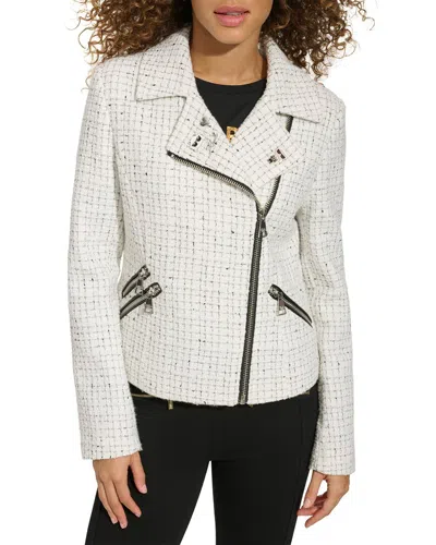 Karl Lagerfeld Tweed Moto Jacket In White