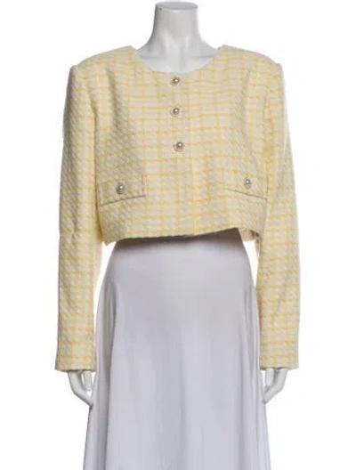 Pre-owned Karl Lagerfeld Tweed Pattern Evening Jacket In Yellow