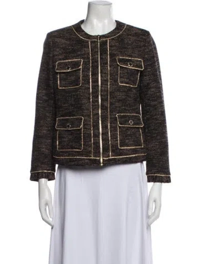 Pre-owned Karl Lagerfeld Tweed Pattern Jacket In Brown