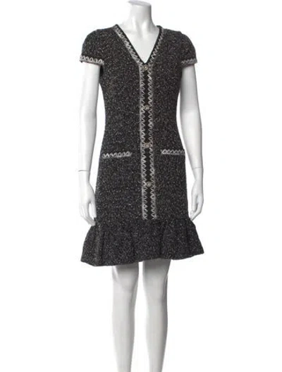 Pre-owned Karl Lagerfeld Tweed Pattern Mini Dress In Black
