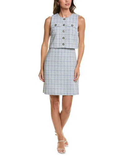 Karl Lagerfeld Sleeveless Tweed Sheath Popover Dress In Blue