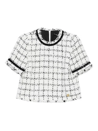 Karl Lagerfeld Tweed Short-sleeved Top In Blue