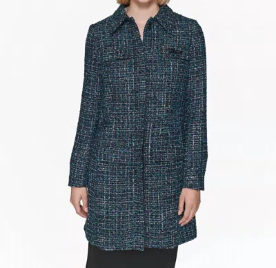 Karl Lagerfeld Tweed Topper Jacket In Winsor Violet Veridian Green In Blue