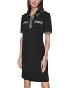 Karl Lagerfeld Tweed Trim Polo Dress In Black