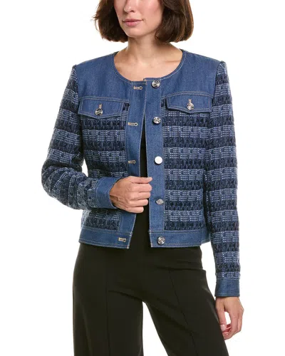 Karl Lagerfeld Tweed Varsity Jacket In Blue