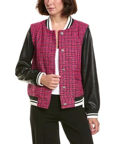 Karl Lagerfeld Tweed Varsity Jacket In Pink
