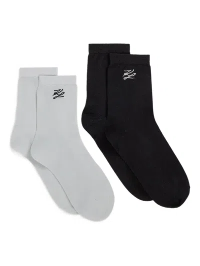 Karl Lagerfeld Two-pack Logo Socks In Black