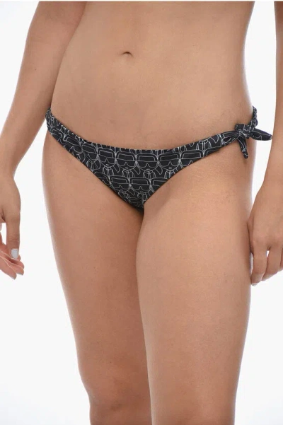 Karl Lagerfeld Two-tone All-over Logo Bikini Bottom In Black