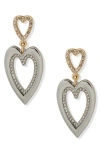 Karl Lagerfeld Two-tone Crystal Heart Drop Earrings In Gray
