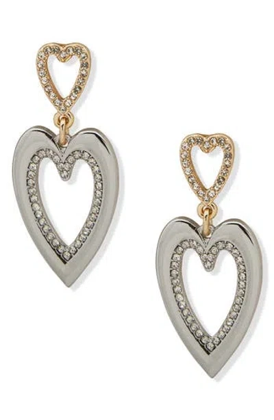 Karl Lagerfeld Two-tone Crystal Heart Drop Earrings In Gray