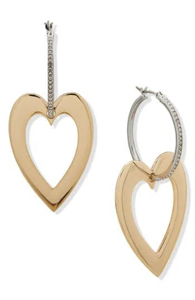 Karl Lagerfeld Two-tone Crystal Heart Drop Earrings In Gold