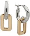 Karl Lagerfeld Two-tone Faceted Geometric Charm Hoop Earrings In Gold