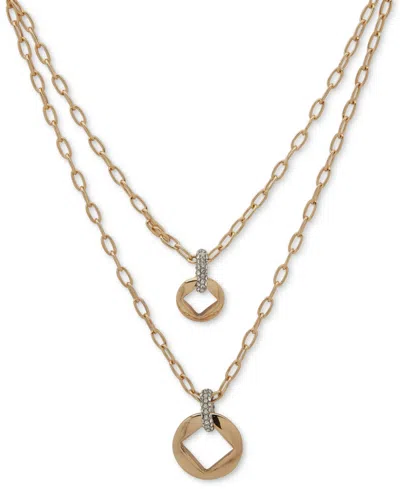 Karl Lagerfeld Two-tone Pave Square Cut-out Layered Pendant Necklace, 16" + 3" Extender