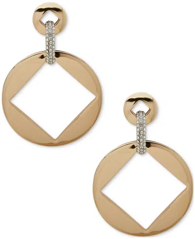 Karl Lagerfeld Two-tone Pave Square Drop Hoop Earrings