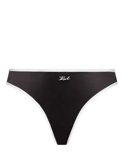 Karl Lagerfeld Two-tone Satin Brazilian Briefs In Black