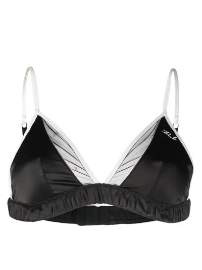 Karl Lagerfeld Two-tone Satin Triangle Bra In Black